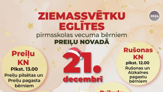 Ziemassvētku eglītes pirmsskolas vecuma bērniem Preiļu novadā