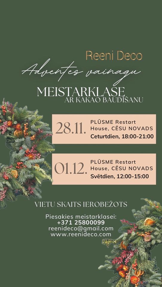 ADVENTES VAINAGU MEISTARKLASE AR KAKAO BAUDĪŠANU