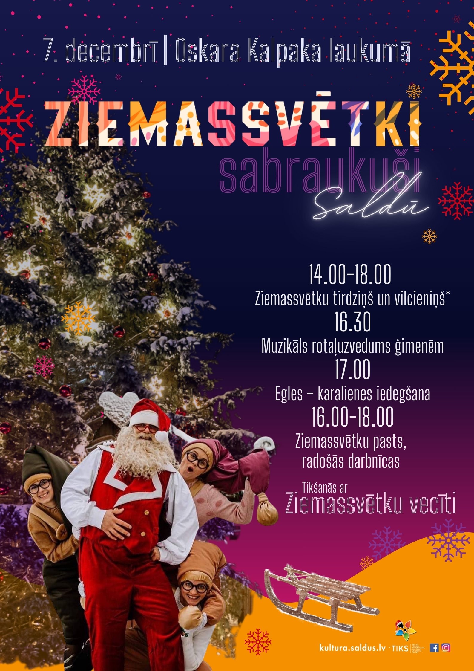 Ziemassvētki sabraukuši Saldū. Egles iedegšanas pasākums