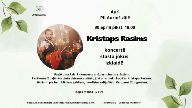 Dziesmu un stāstu vakars Auros kopā ar Kristapu Rasimu.